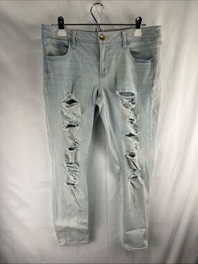 American Eagle - Women’s Jeans - Light Blue -Super Low Legging - Distressed - 14